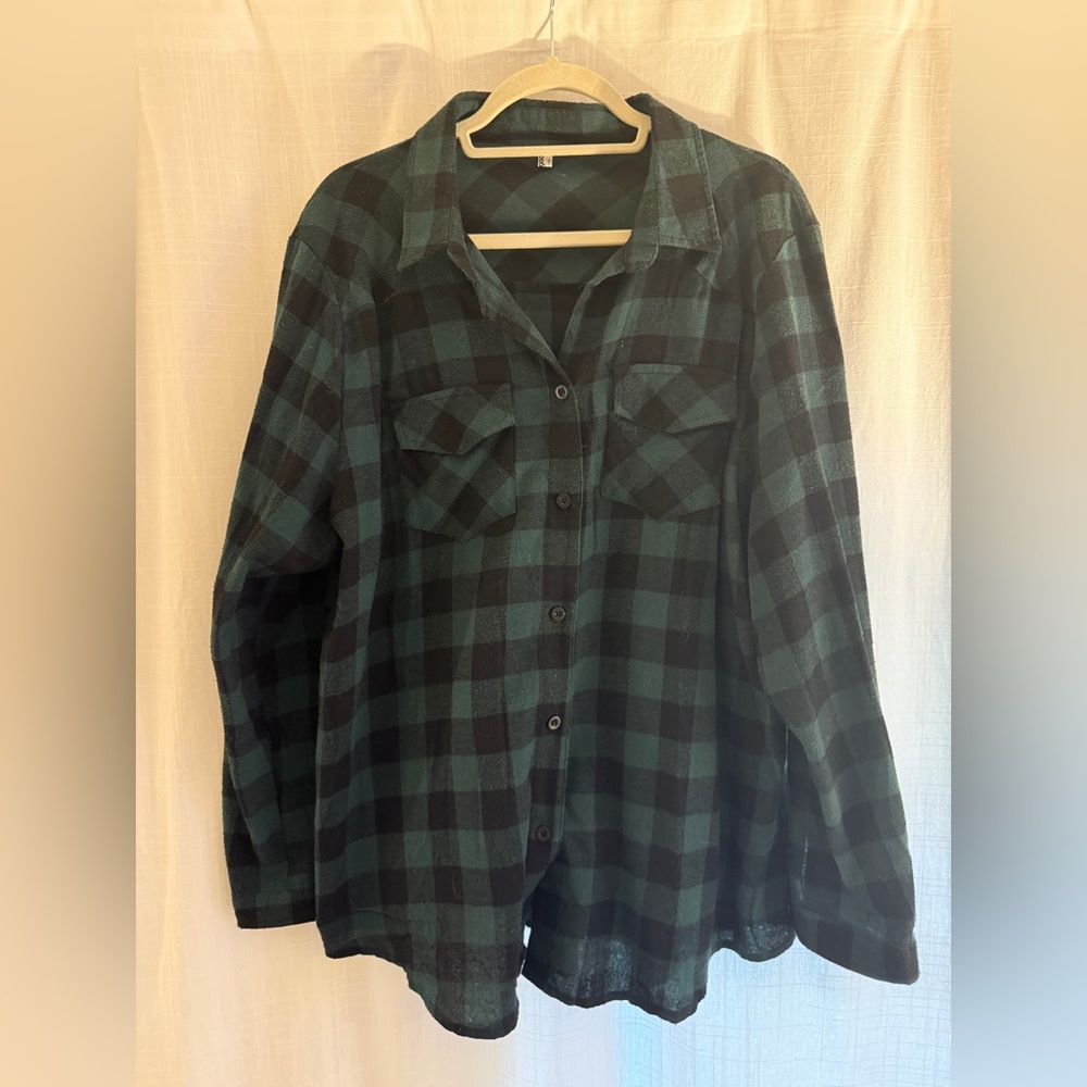 Green and Black Plaid Button-Up Shirt